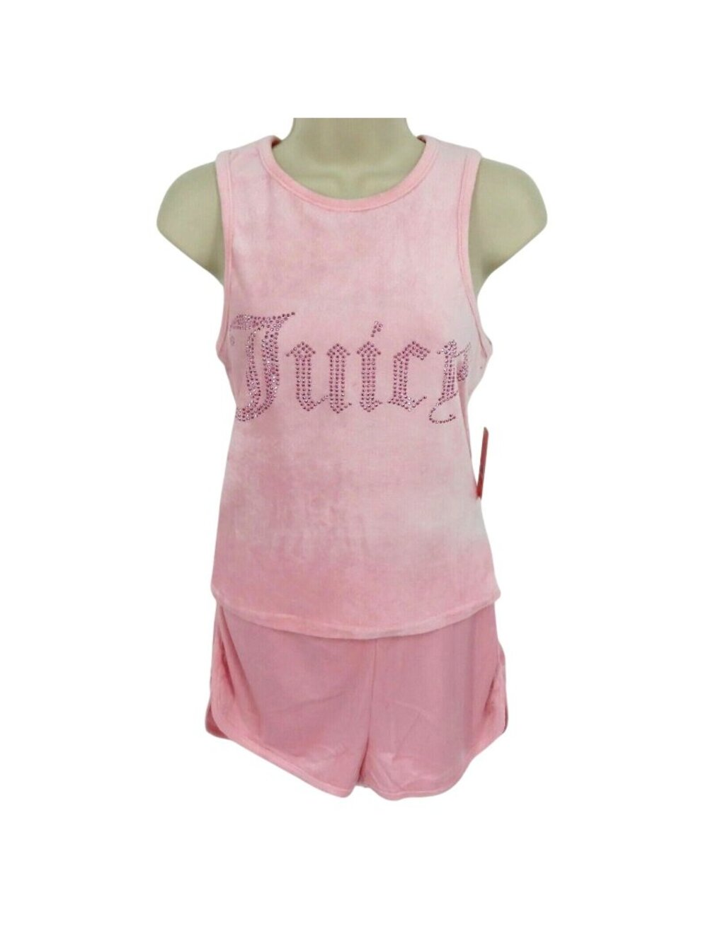 Juicy Couture Womens Large Bling Velour Pink Tank Top Shorts PJs Pajama Set NEW